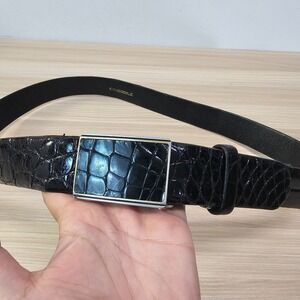 Genuine CROCODILE Leather Belt 38 L Black Ratchet VINTAGE 70s Western Big Scales